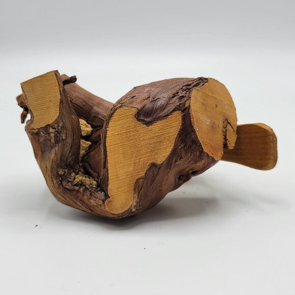 Vintage Hand Carved Wooden Wood Bird Sculpture Figure On Driftwood Stand - Picture 7 of 9